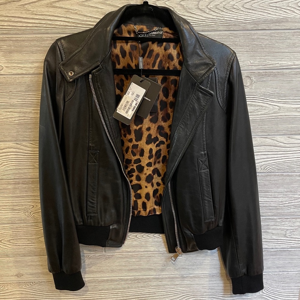 DOLCE & GABBANA Women's Black Leather Jacket Lambskin - Made In Italy - Size 42